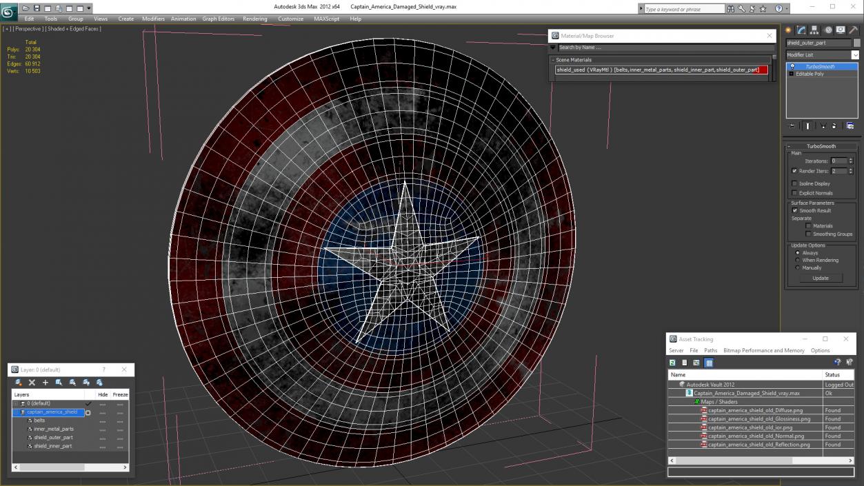 3D model Captain America Damaged Shield