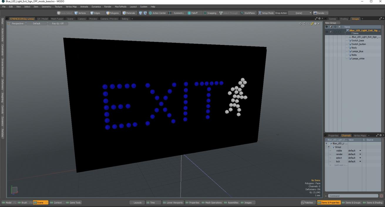 3D Blue LED Light Exit Sign OFF model