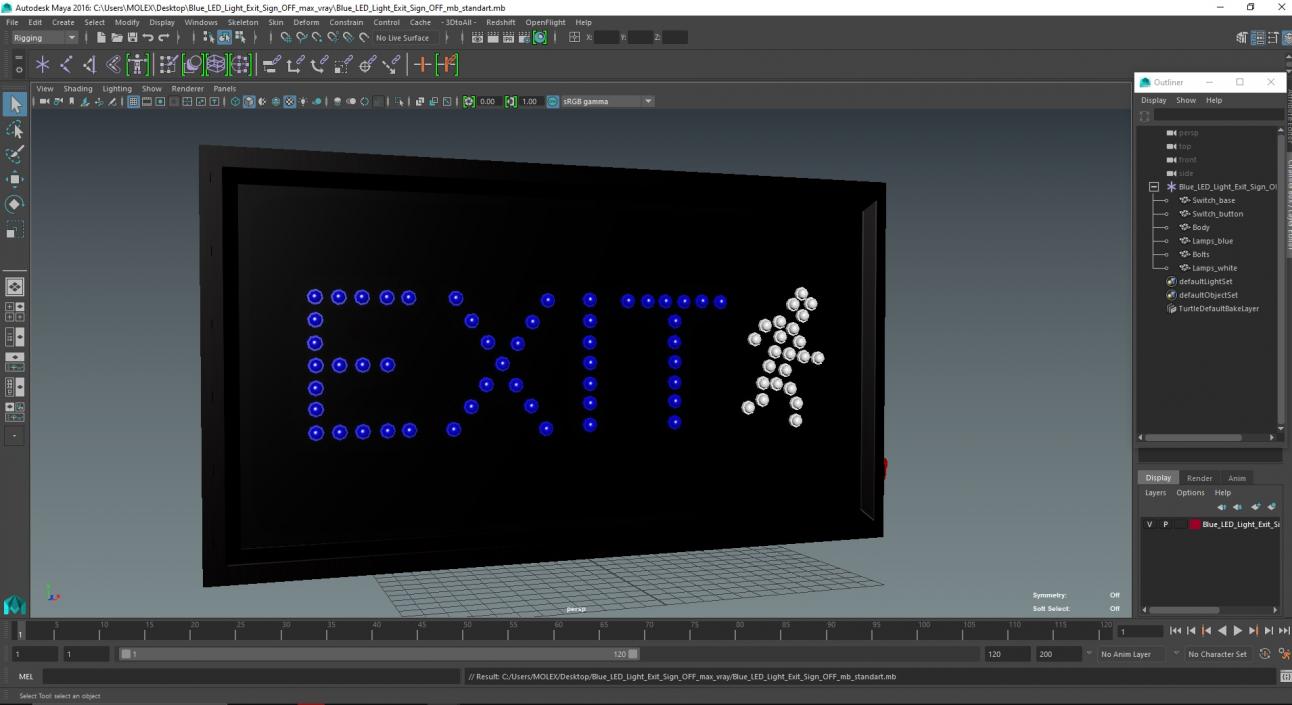 3D Blue LED Light Exit Sign OFF model