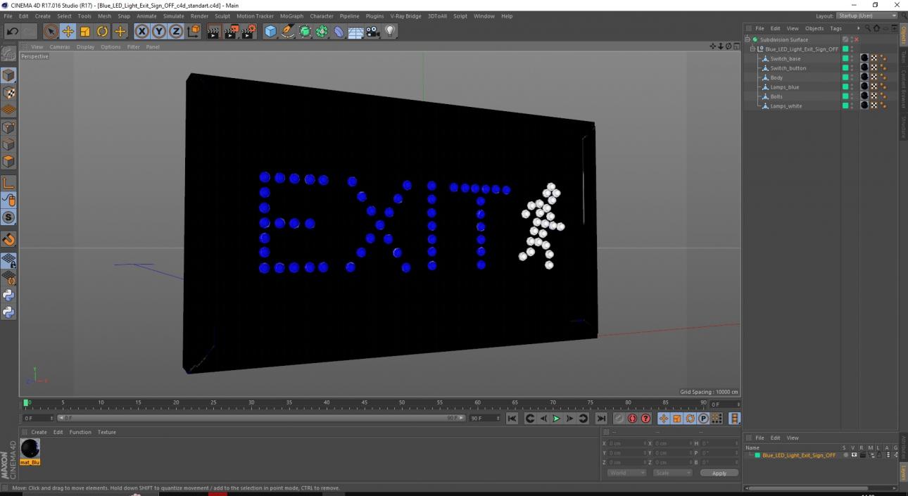 3D Blue LED Light Exit Sign OFF model