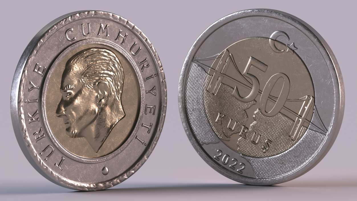 3D model Coin 50 Kurus from Turkey