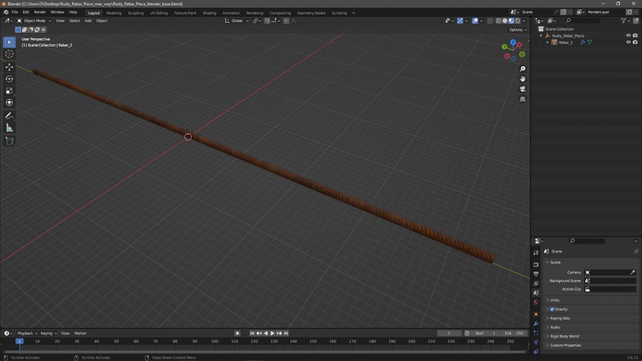 Rusty Rebar Piece 3D