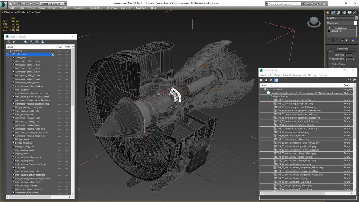 3D Aircraft Turbofan Engine CFM International CFM56 Sectioned model