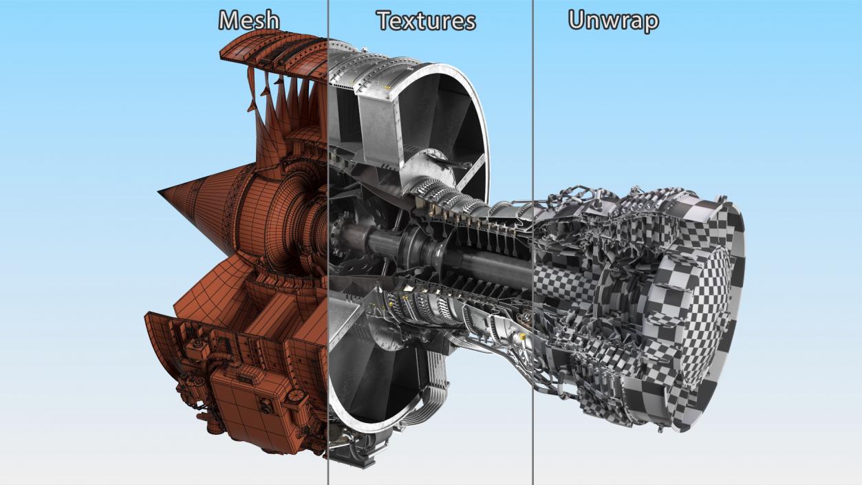 3D Aircraft Turbofan Engine CFM International CFM56 Sectioned model