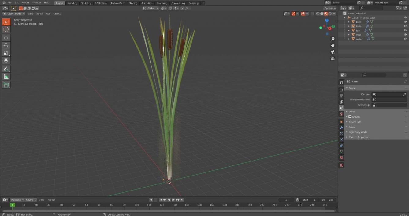 3D Cattail in Glass Vase