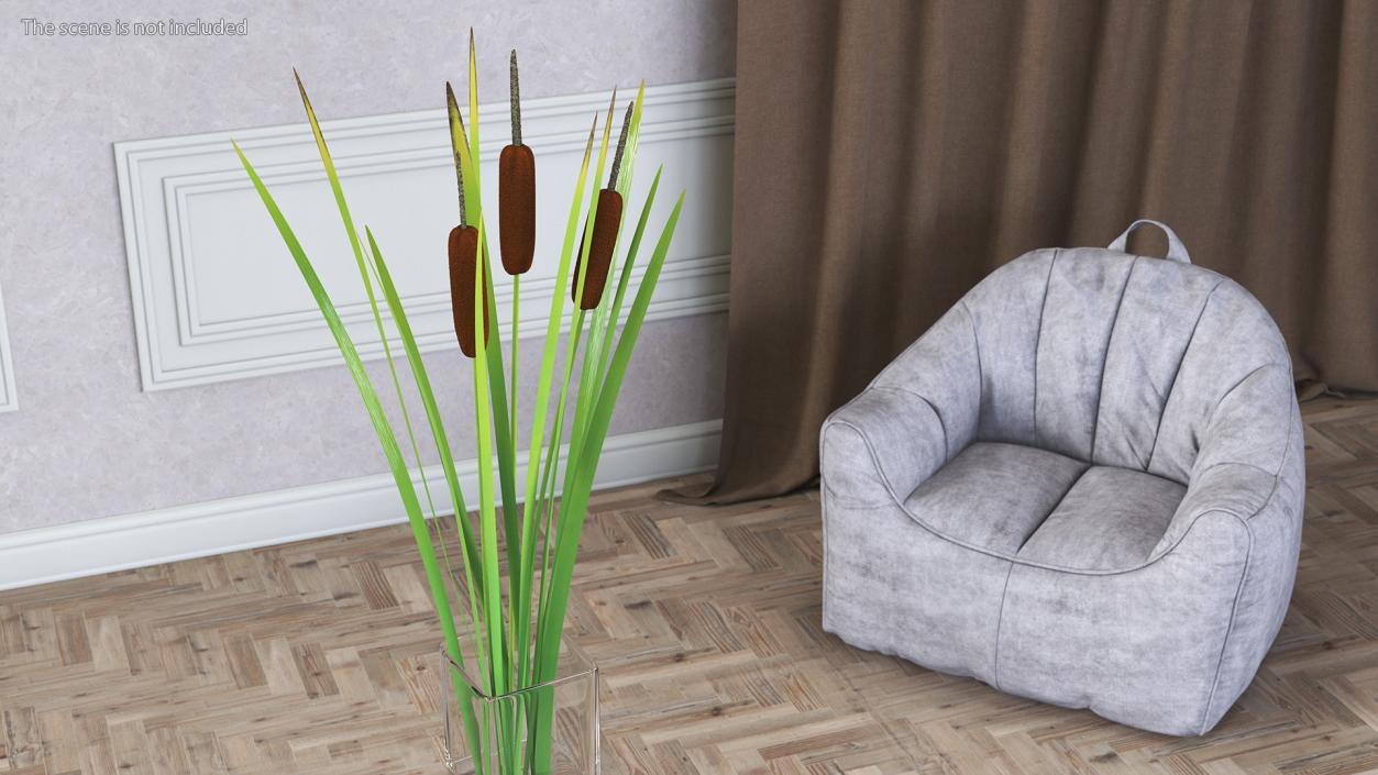 3D Cattail in Glass Vase