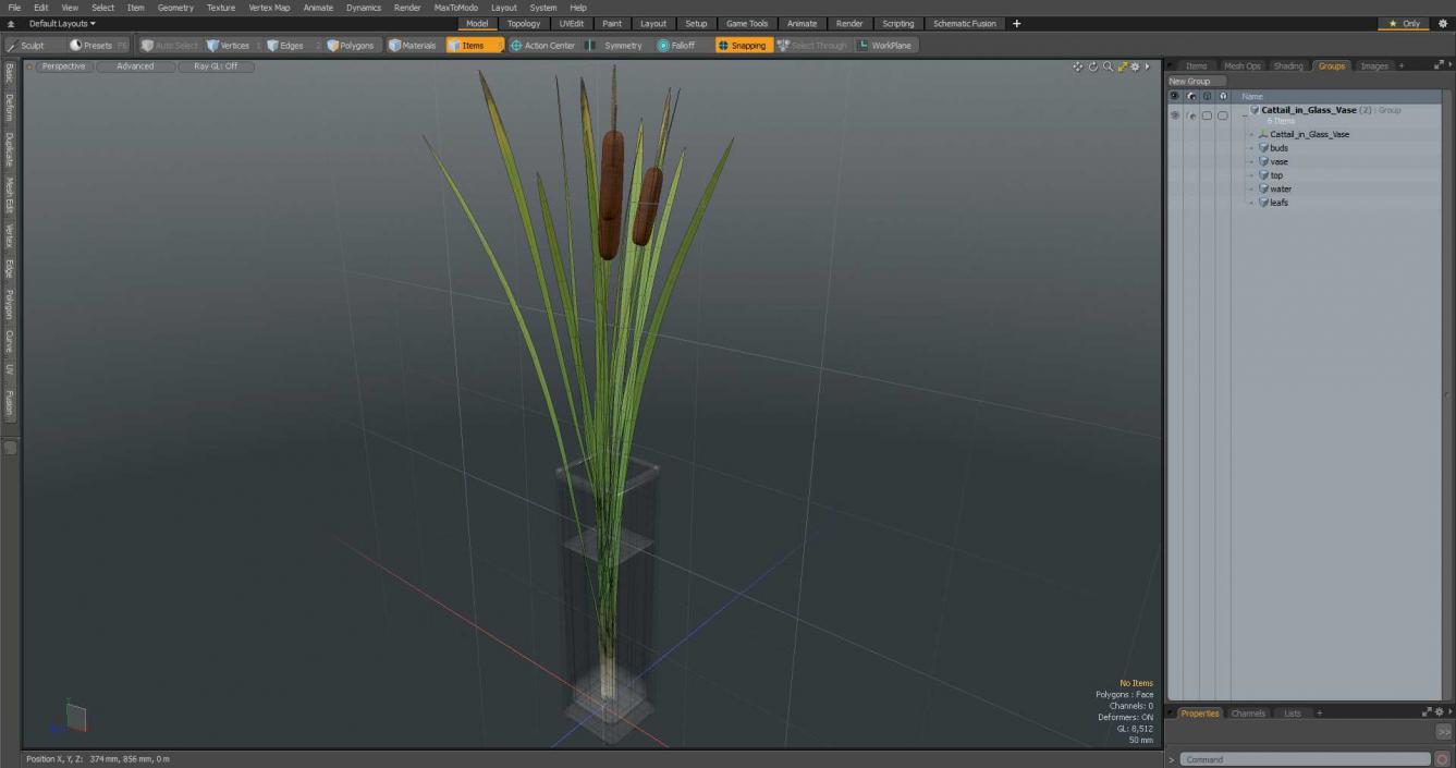 3D Cattail in Glass Vase