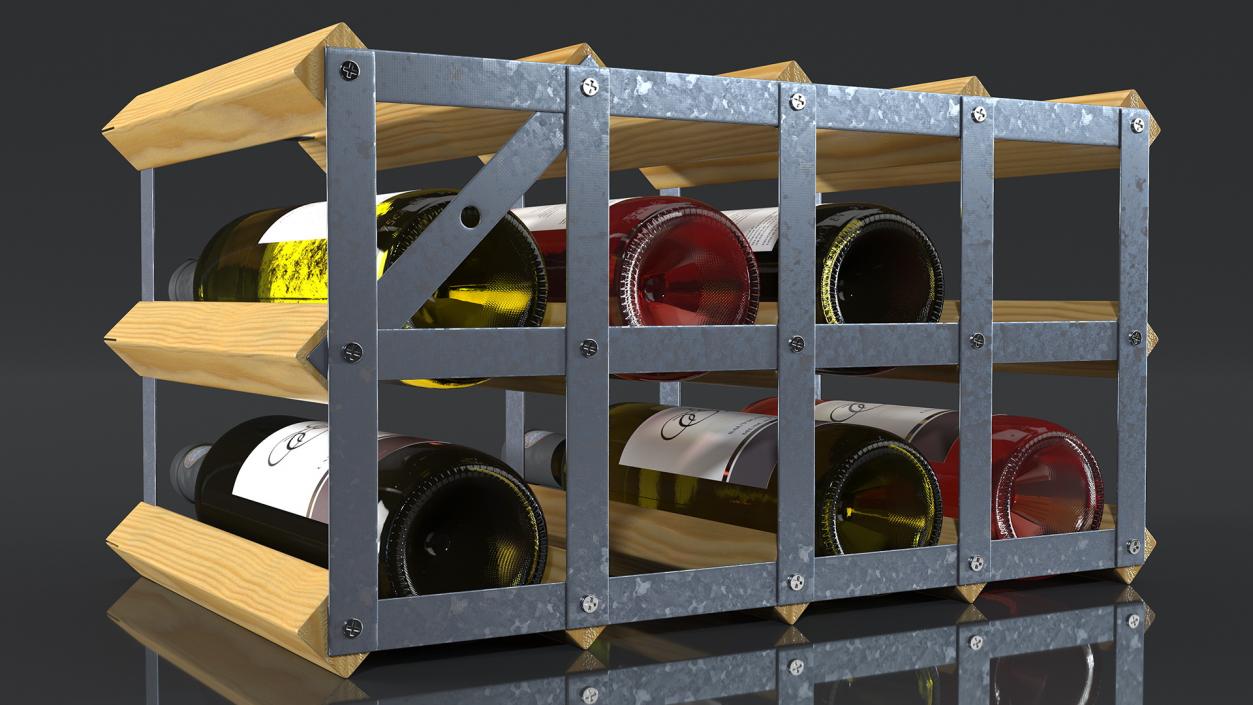 Classical Design Wine Rack with Wine Bottles 3D model