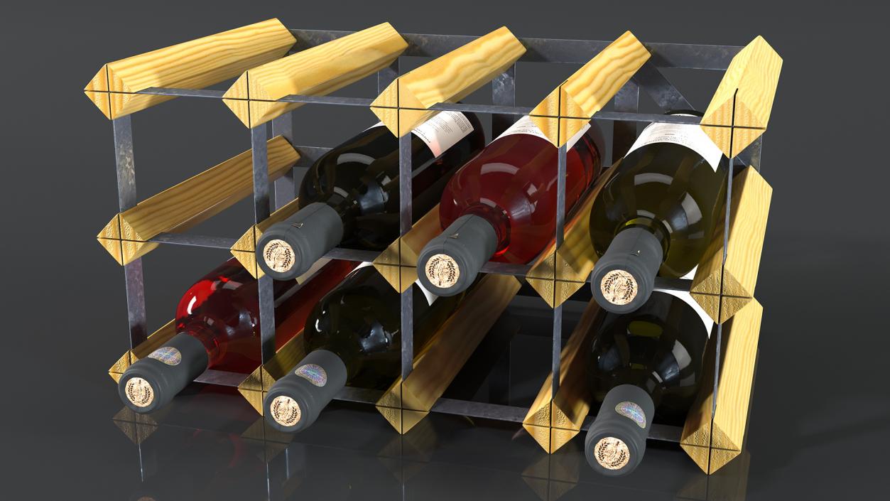 Classical Design Wine Rack with Wine Bottles 3D model