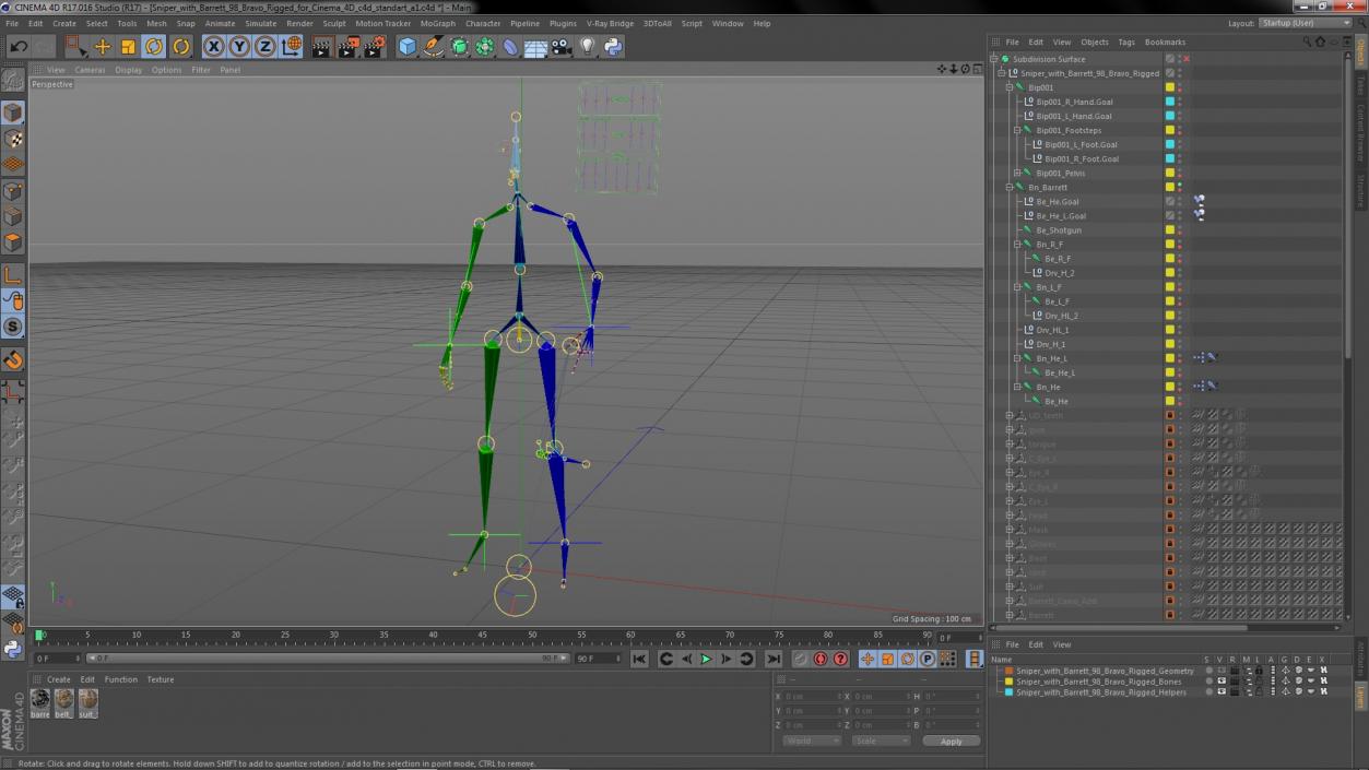 Sniper with Barrett 98 Bravo Rigged for Cinema 4D 3D model