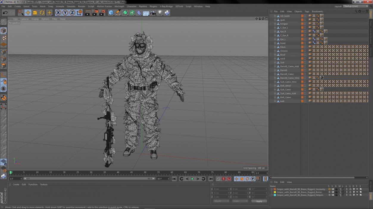 Sniper with Barrett 98 Bravo Rigged for Cinema 4D 3D model