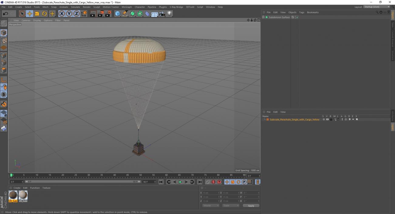 3D model Subscale Parachute Single with Cargo Yellow 2