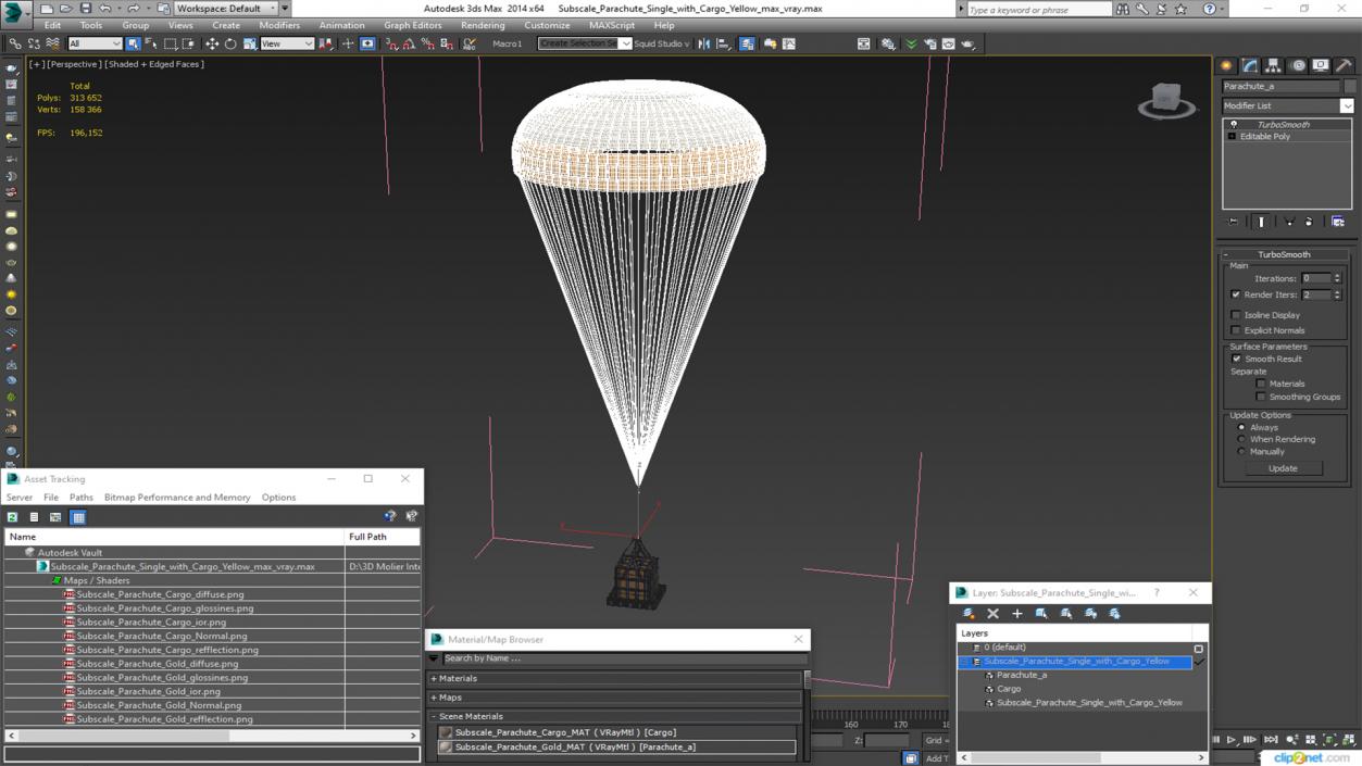 3D model Subscale Parachute Single with Cargo Yellow 2