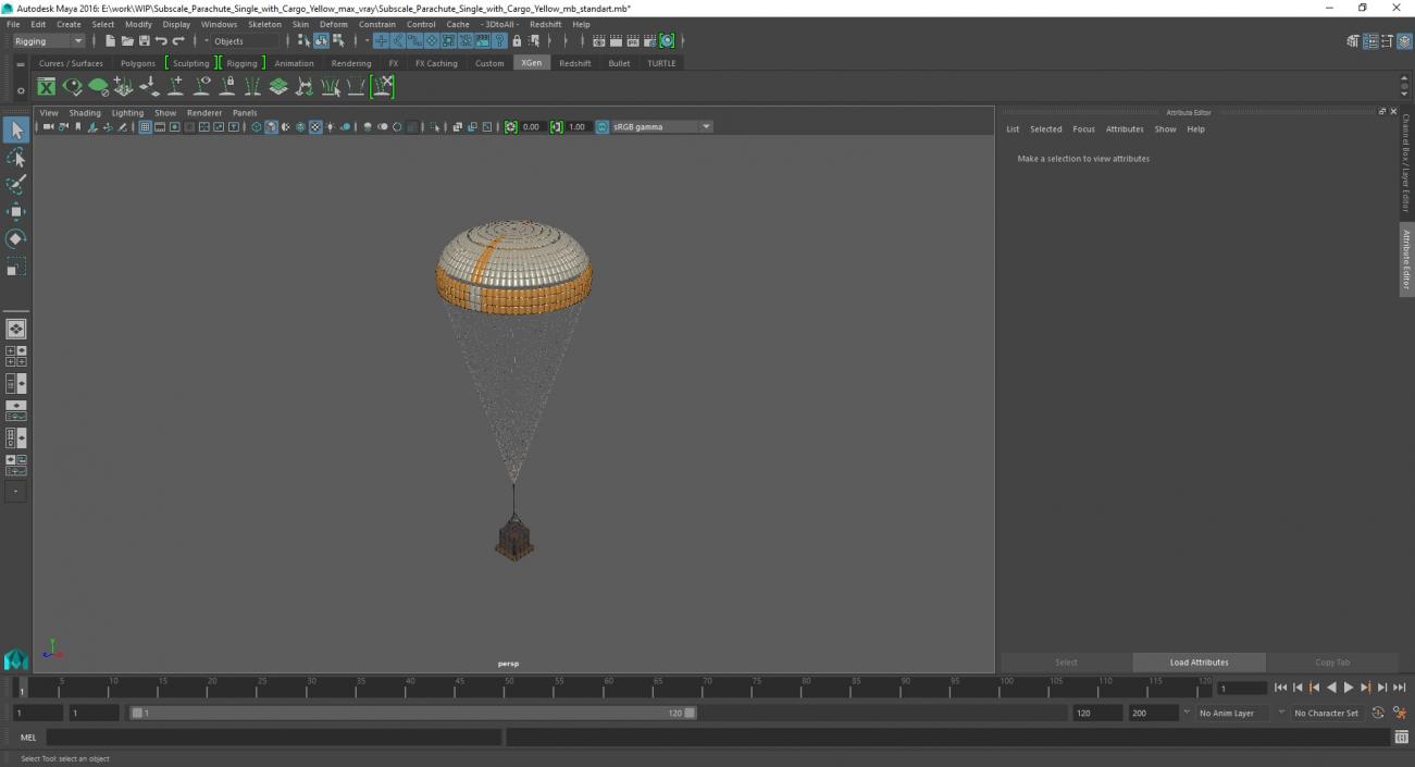 3D model Subscale Parachute Single with Cargo Yellow 2