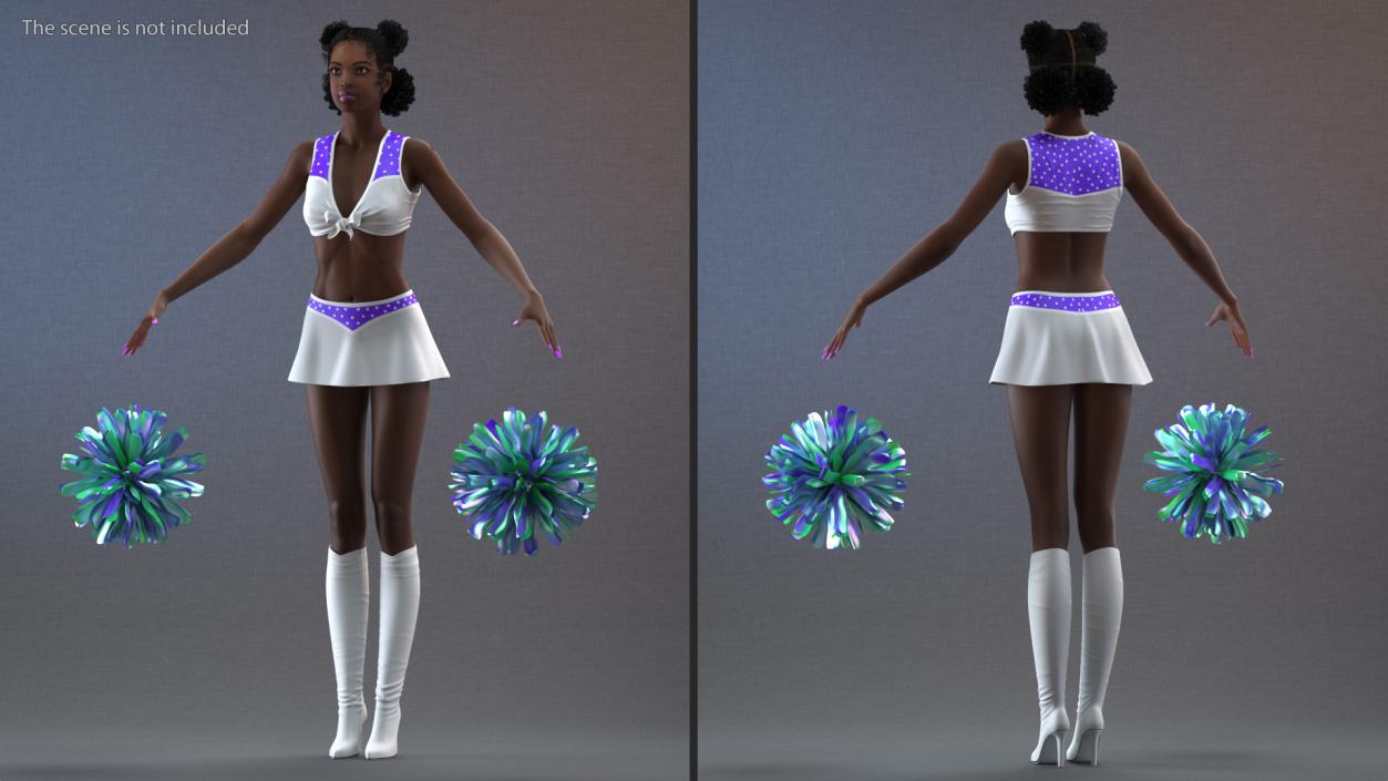 3D Purple Cheerleader Outfit with Pom Pom model