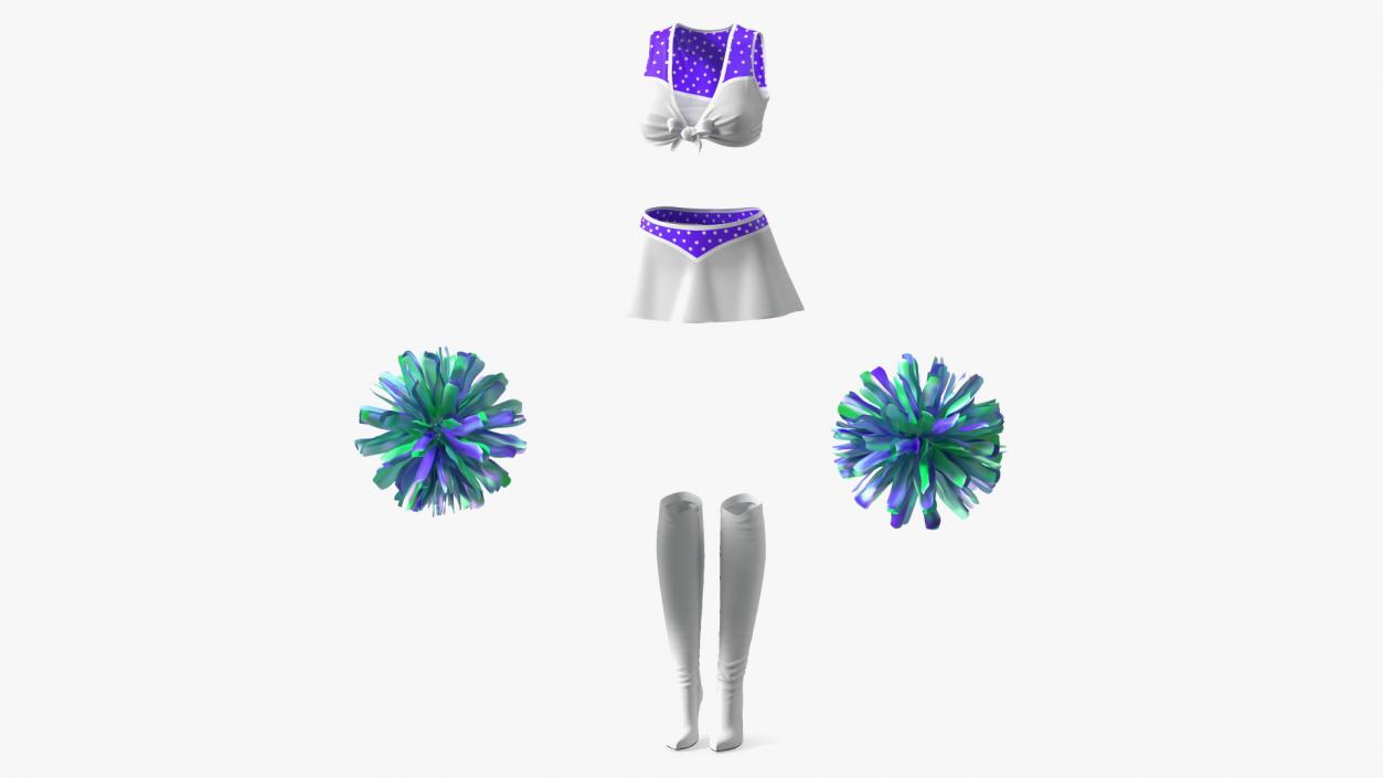 3D Purple Cheerleader Outfit with Pom Pom model