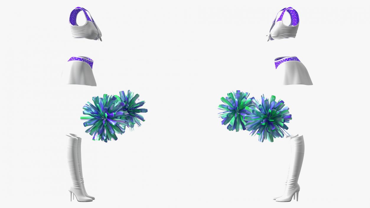 3D Purple Cheerleader Outfit with Pom Pom model