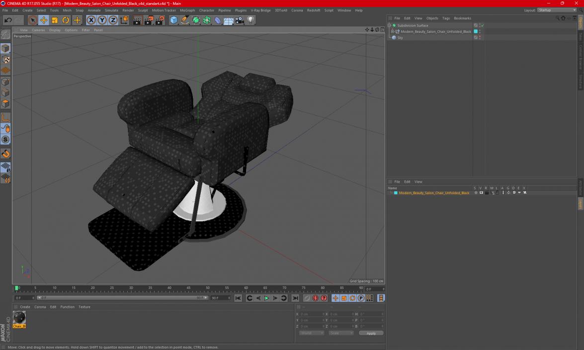 3D model Modern Beauty Salon Chair Unfolded Black