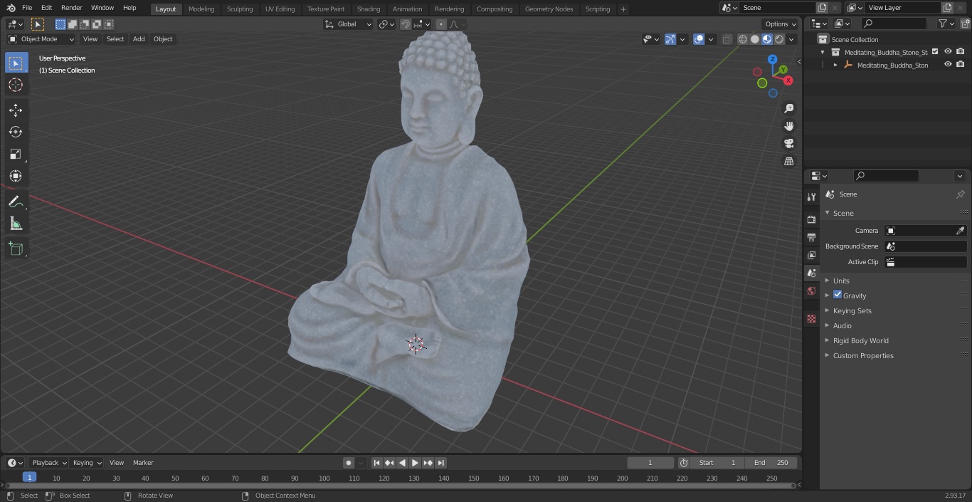 3D model Meditating Buddha Stone Statue