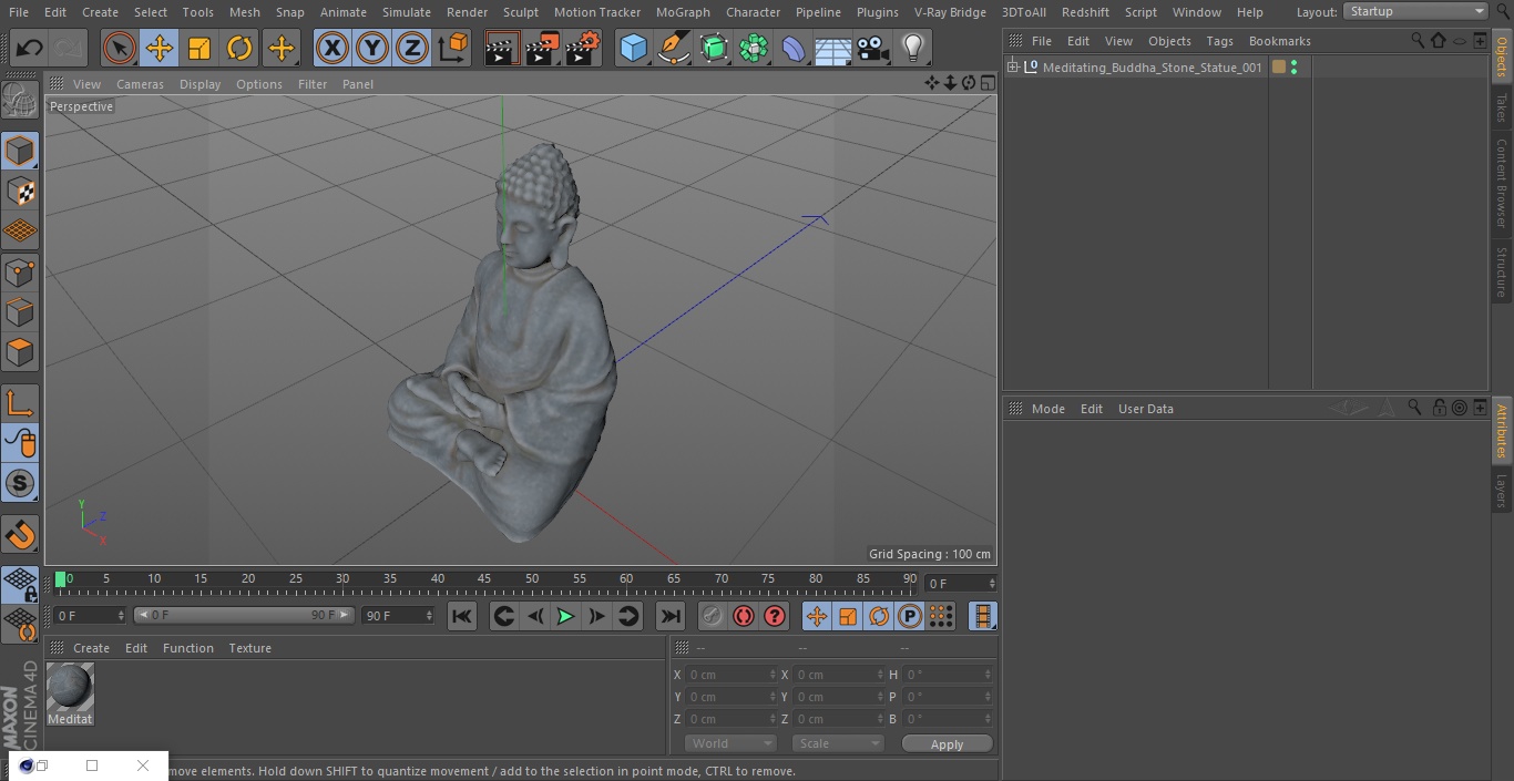 3D model Meditating Buddha Stone Statue