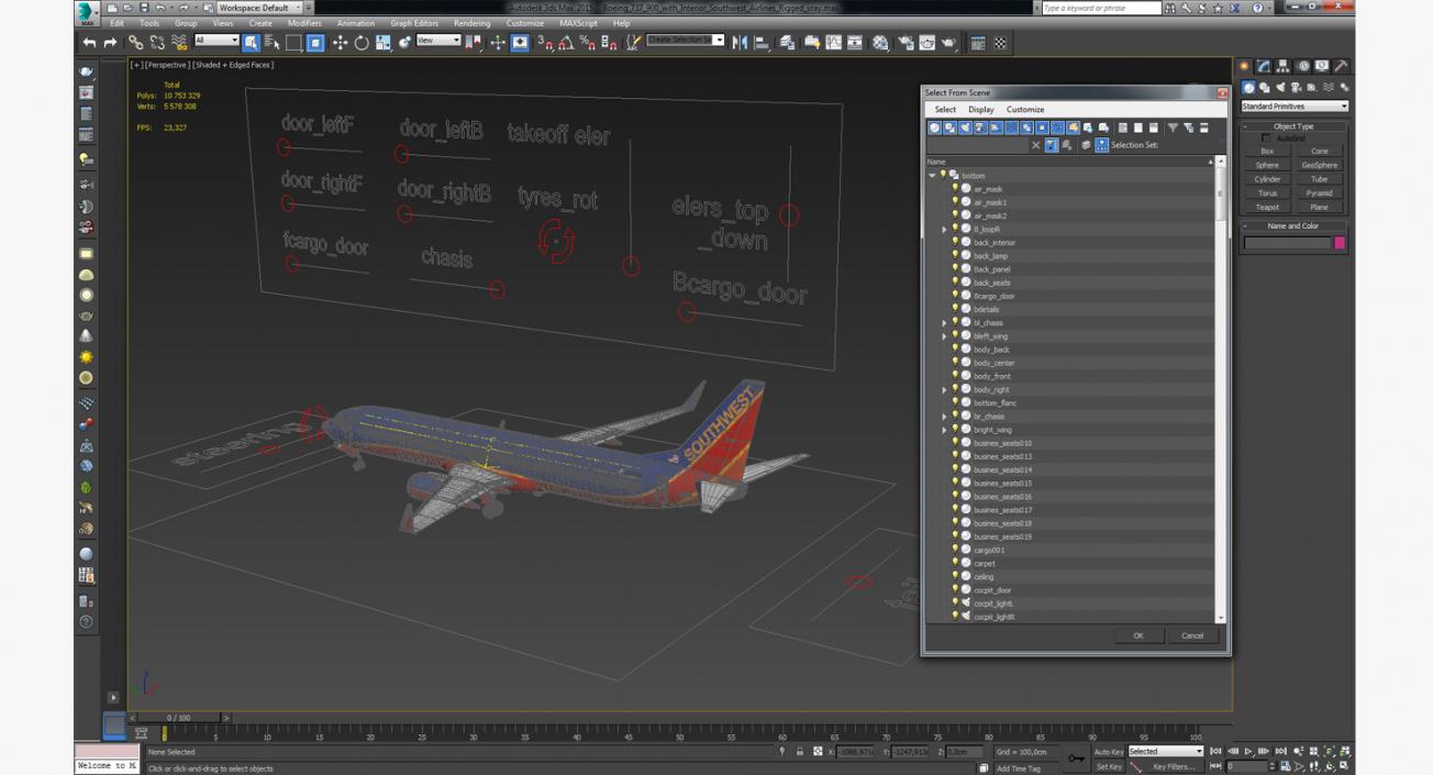 Boeing 737-900 with Interior Southwest Airlines Rigged 3D model