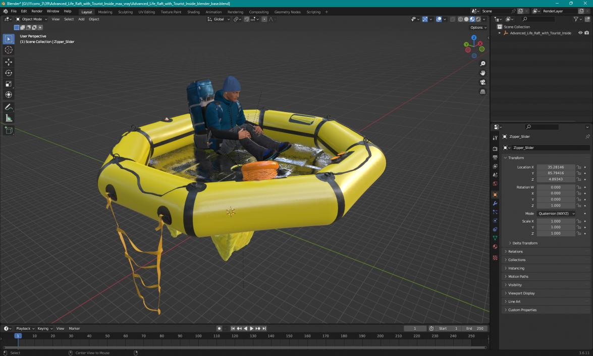 3D Advanced Life Raft with Tourist Inside model