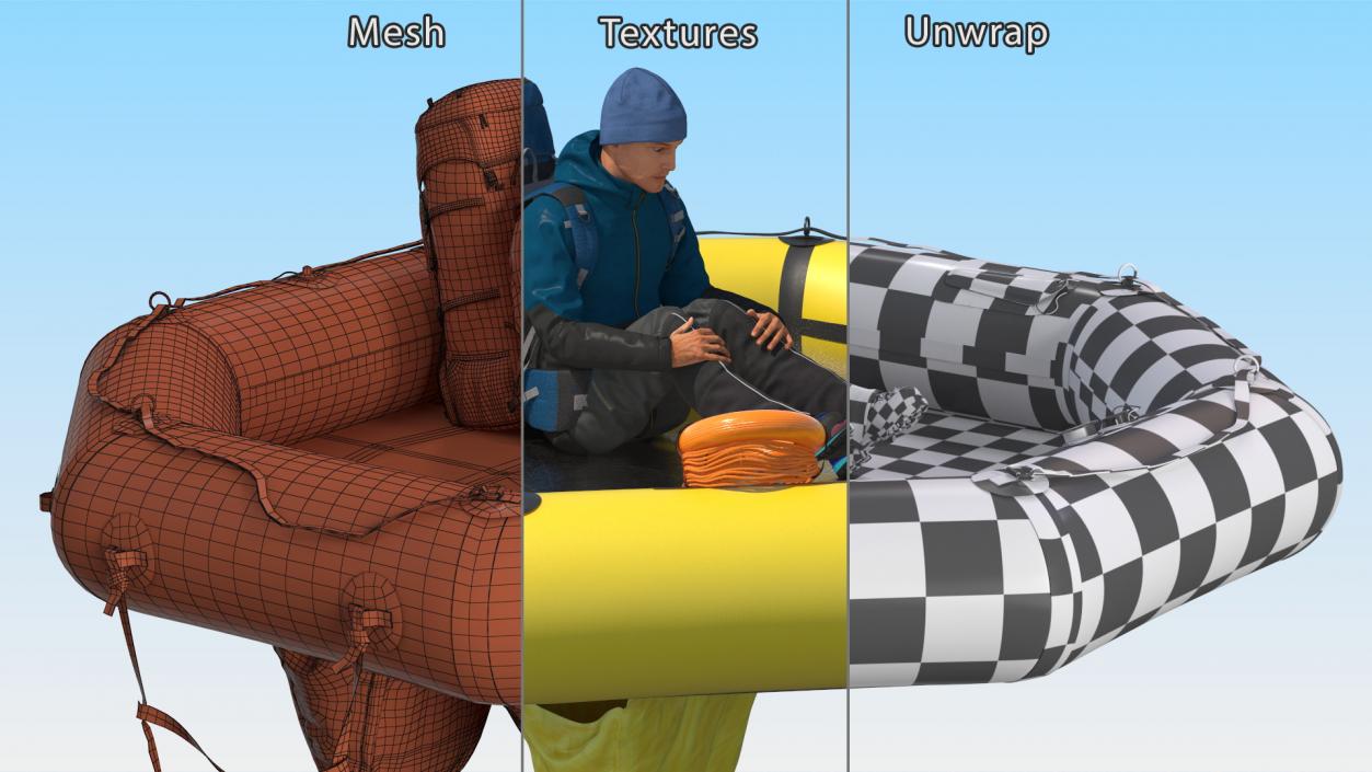 3D Advanced Life Raft with Tourist Inside model