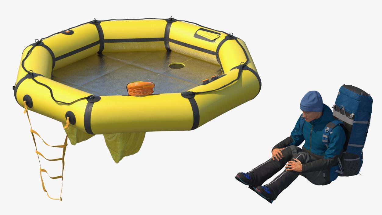 3D Advanced Life Raft with Tourist Inside model