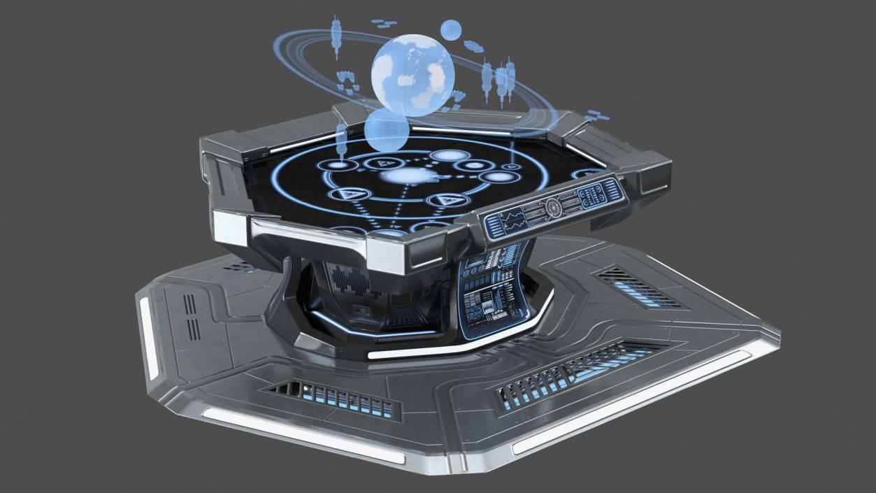 Grey Sci-fi Command Center Table 3D