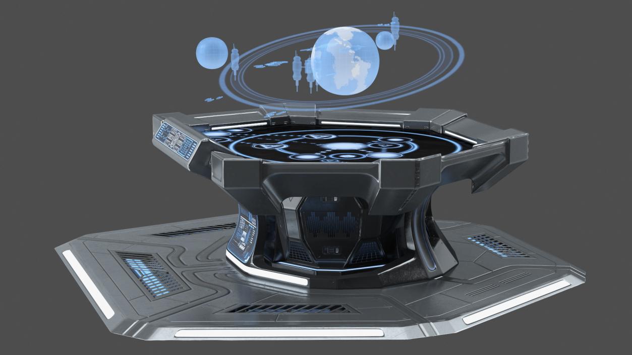 Grey Sci-fi Command Center Table 3D