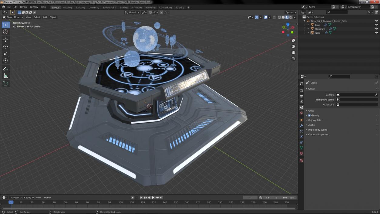 Grey Sci-fi Command Center Table 3D