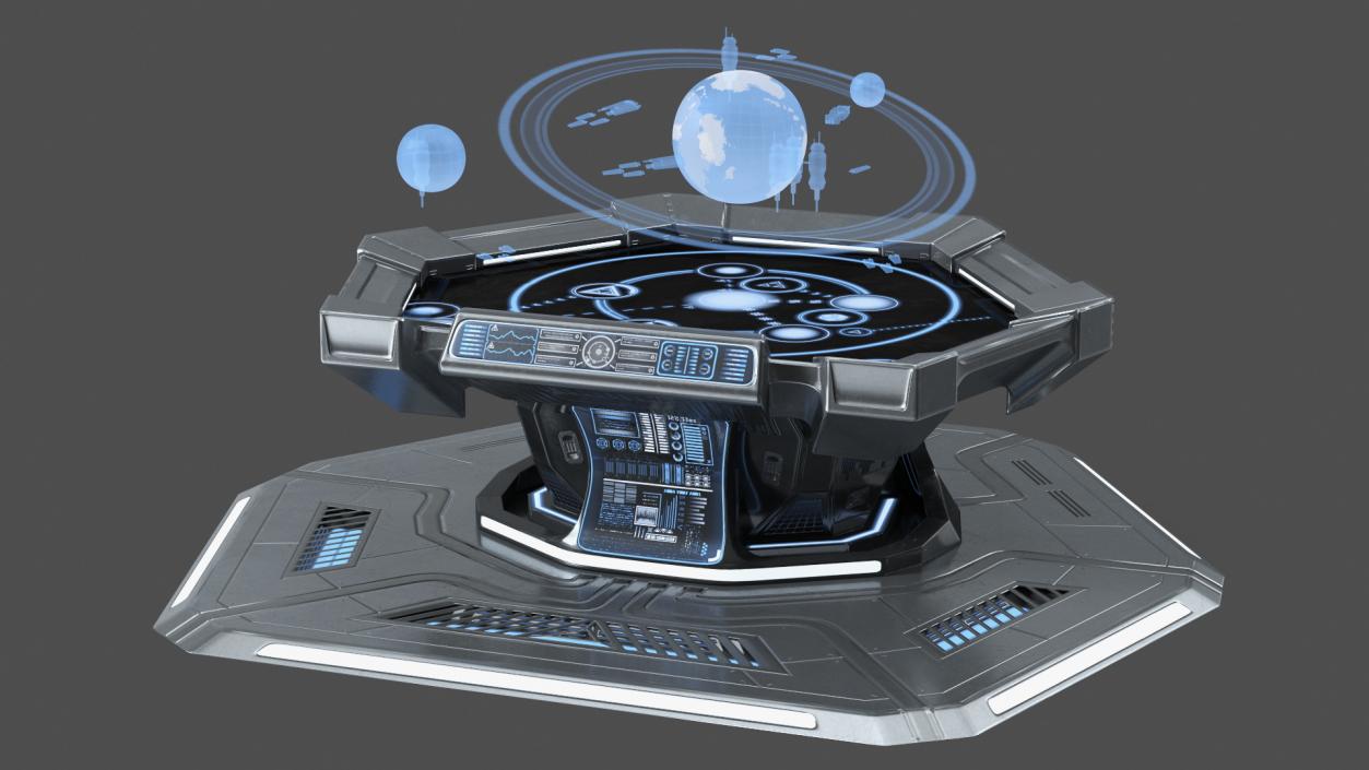 Grey Sci-fi Command Center Table 3D