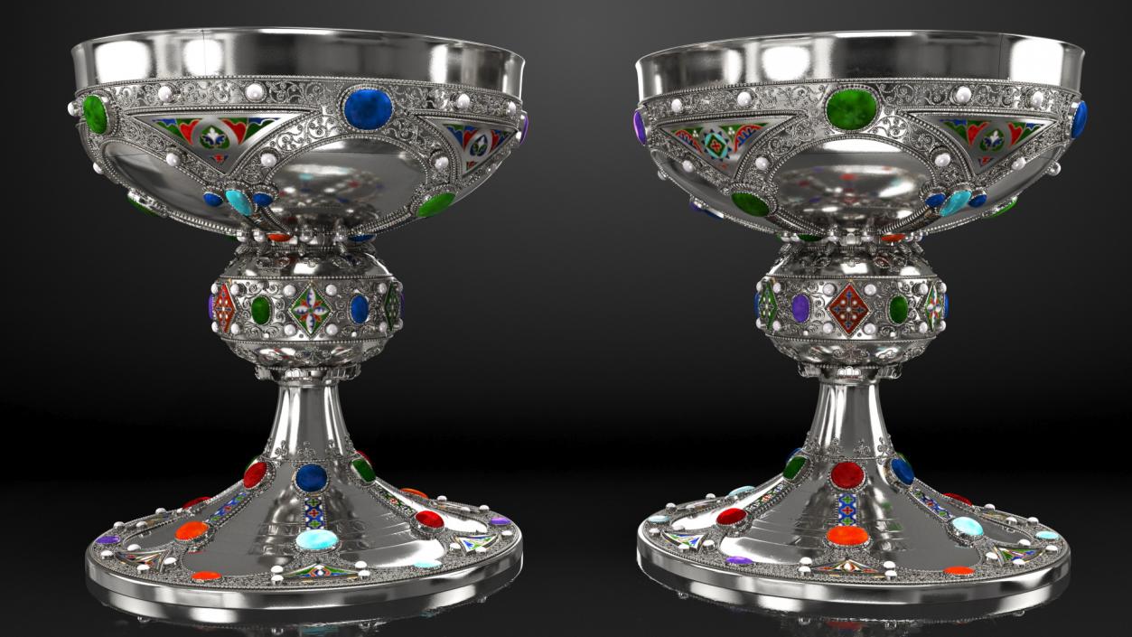 3D Silver Cup Encrusted with Precious Stones