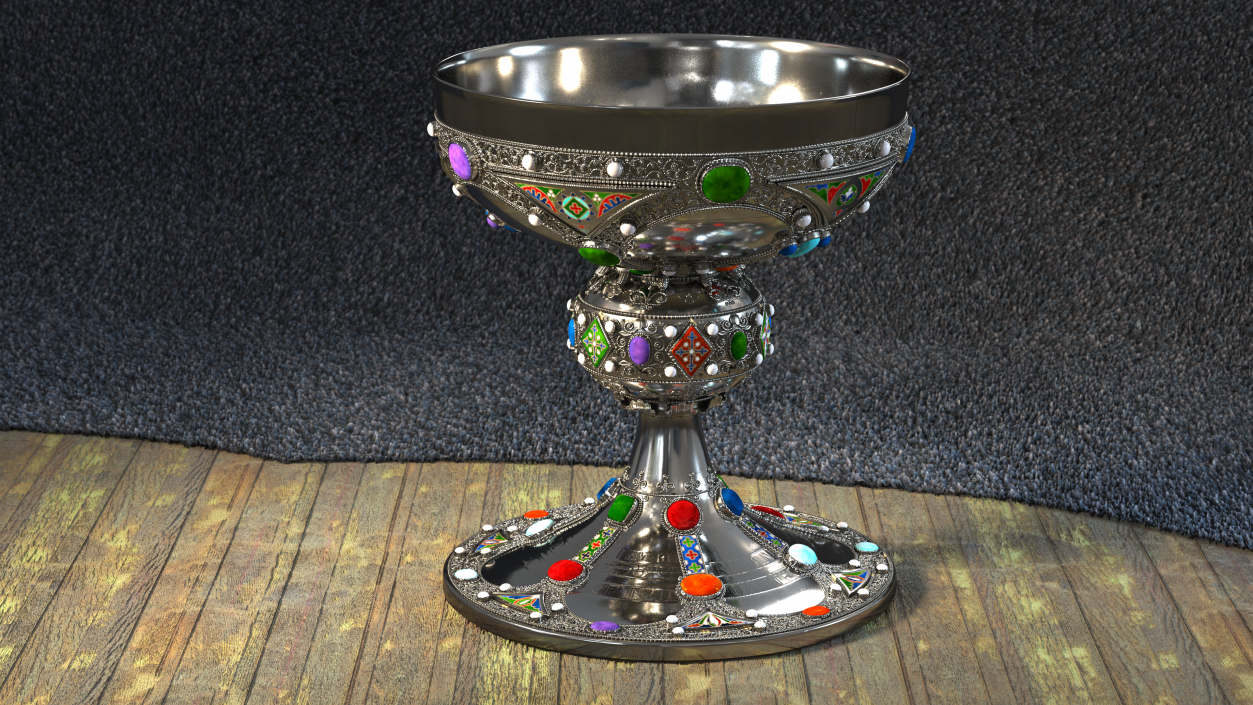 3D Silver Cup Encrusted with Precious Stones