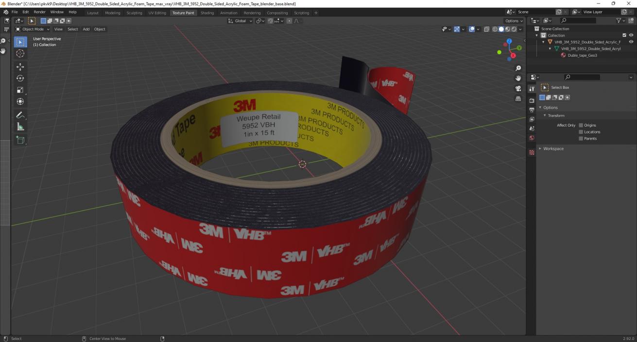 VHB 3M 5952 Double Sided Acrylic Foam Tape 3D