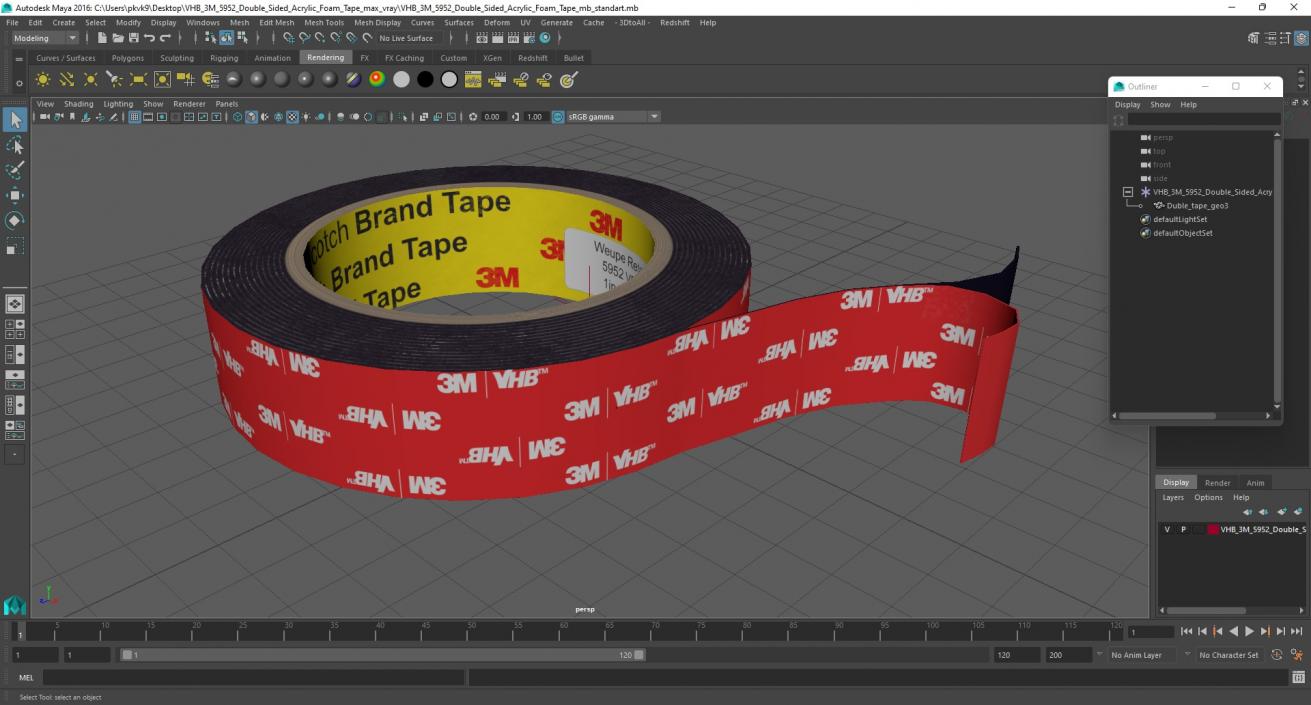 VHB 3M 5952 Double Sided Acrylic Foam Tape 3D