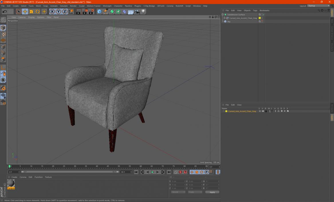 3D Curved Arm Accent Chair Gray model