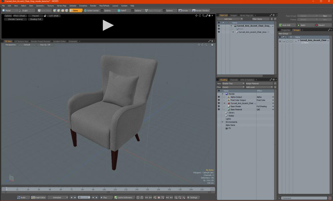 3D Curved Arm Accent Chair Gray model