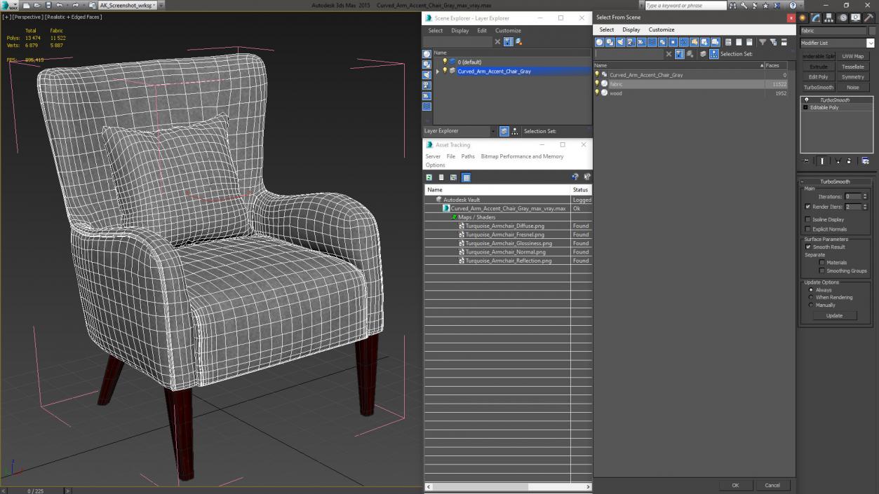 3D Curved Arm Accent Chair Gray model