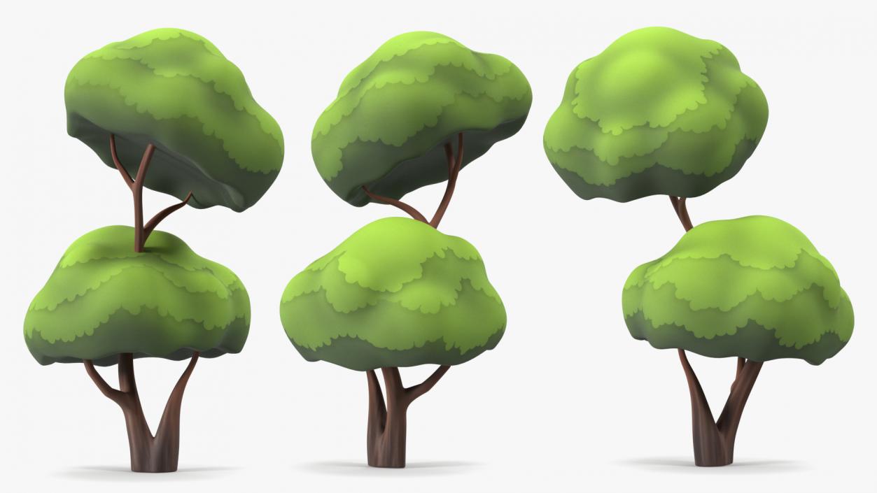 3D Two Branches Cartoon Tree Handpaint Texture model