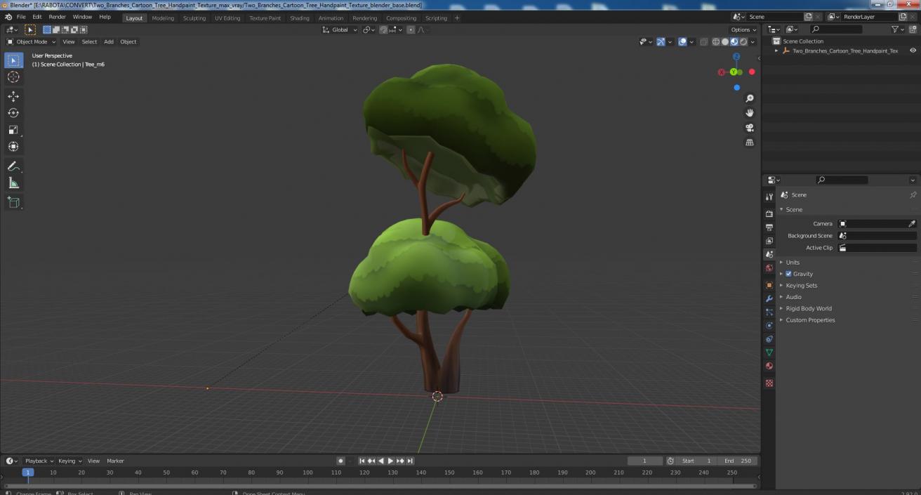 3D Two Branches Cartoon Tree Handpaint Texture model