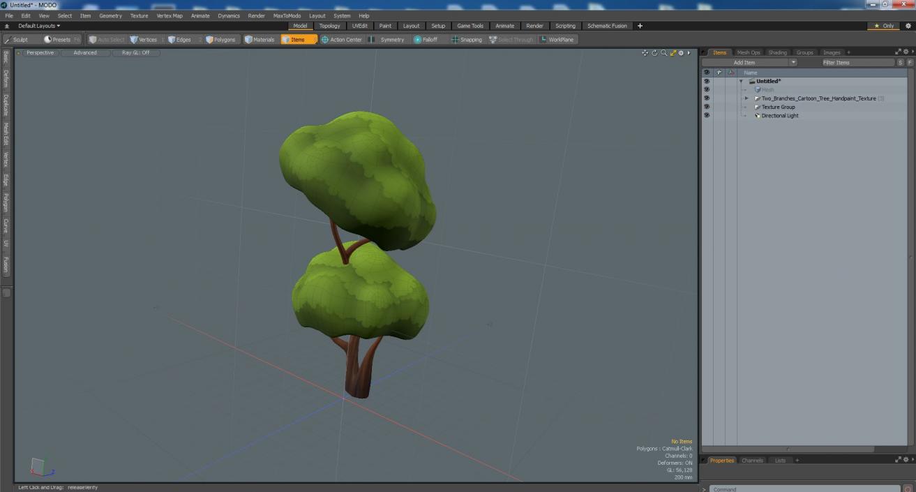 3D Two Branches Cartoon Tree Handpaint Texture model