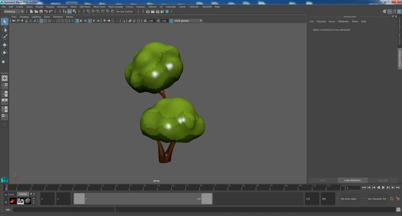 3D Two Branches Cartoon Tree Handpaint Texture model