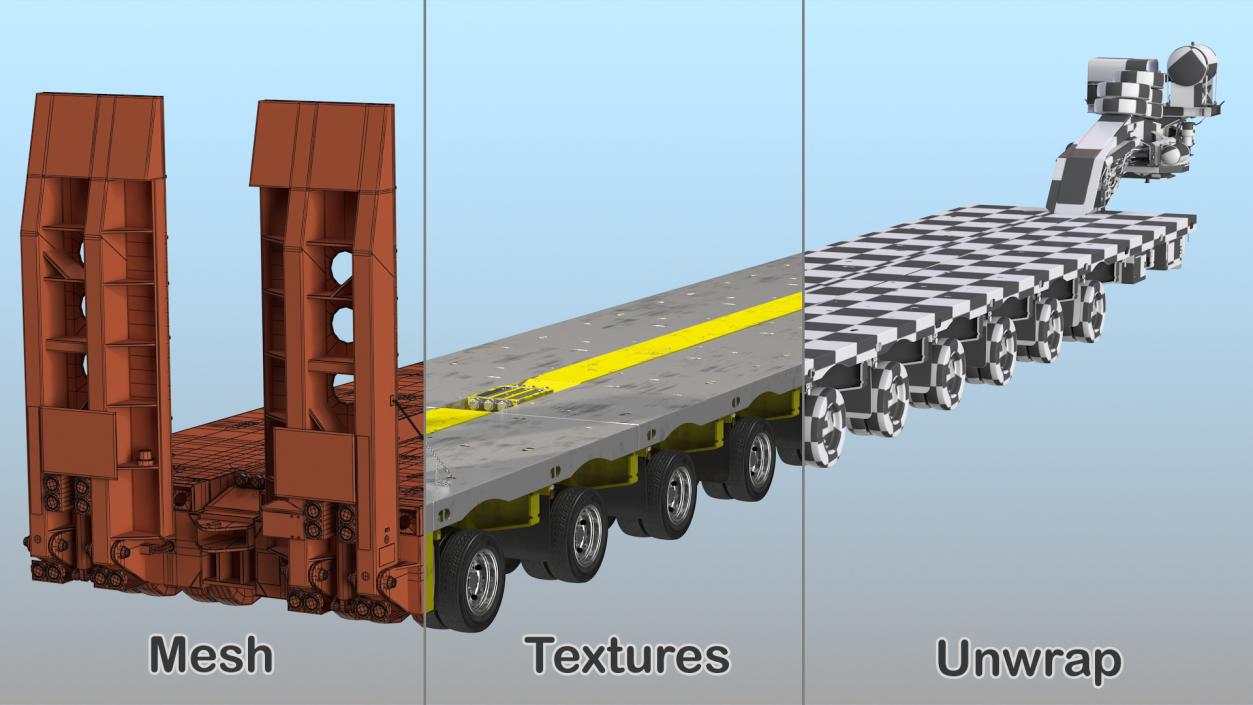 3D model Steerable Heavy Transport Trailer Rigged