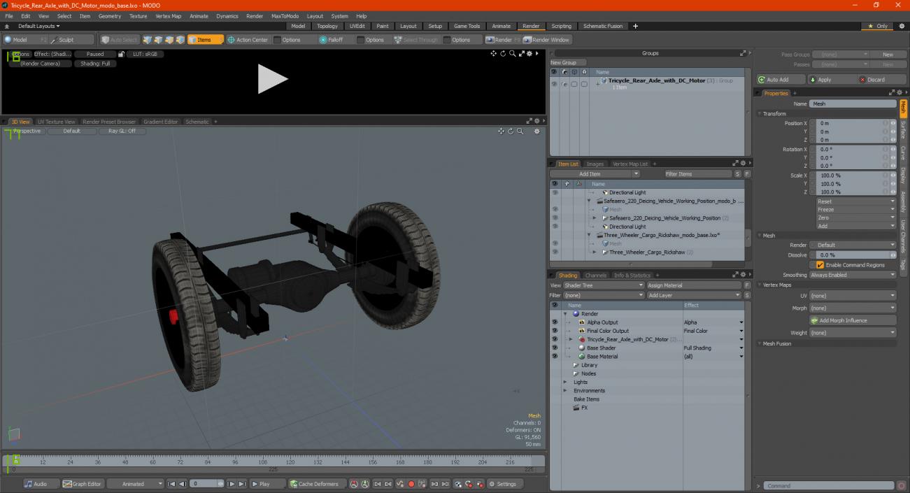 Tricycle Rear Axle with DC Motor 3D