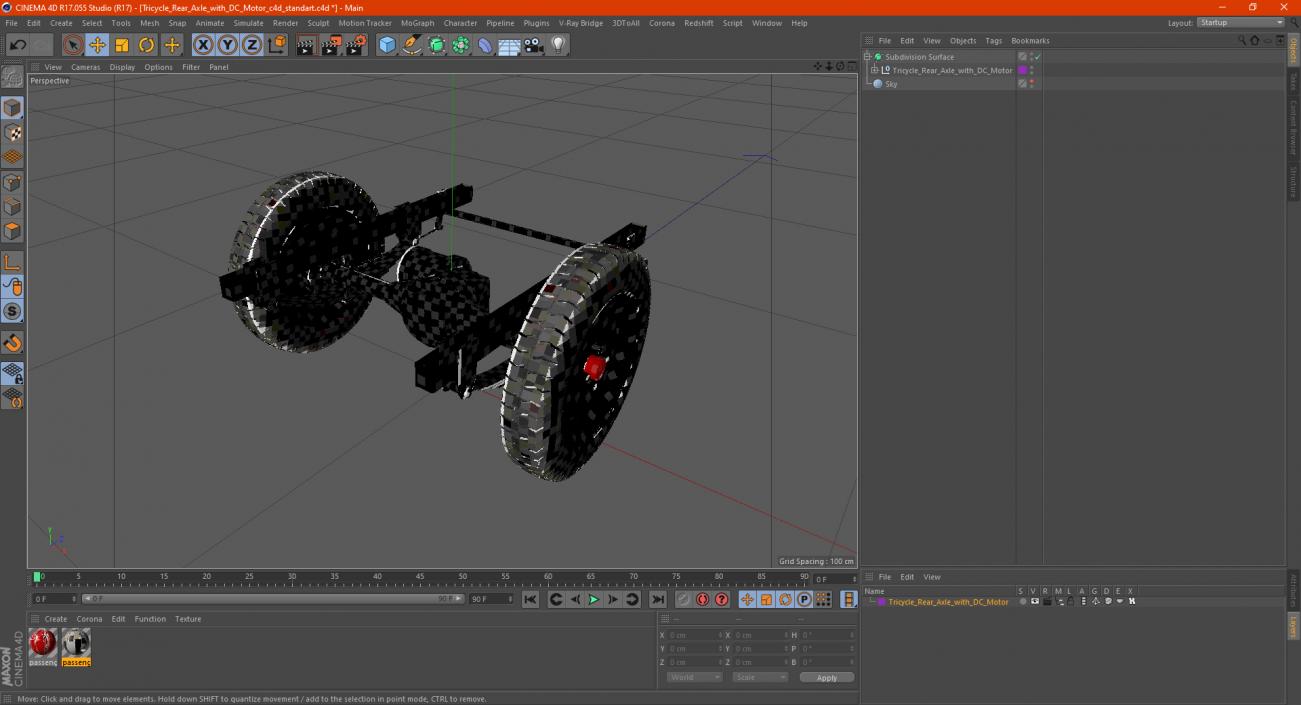 Tricycle Rear Axle with DC Motor 3D