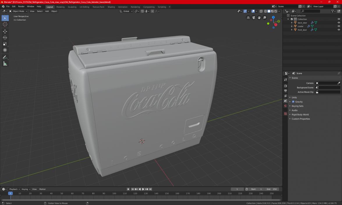 3D Old Refrigerator Coca Cola 2 model