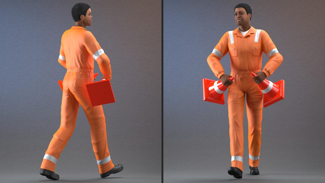 Light Skin Black Workers Rigged Collection 3D