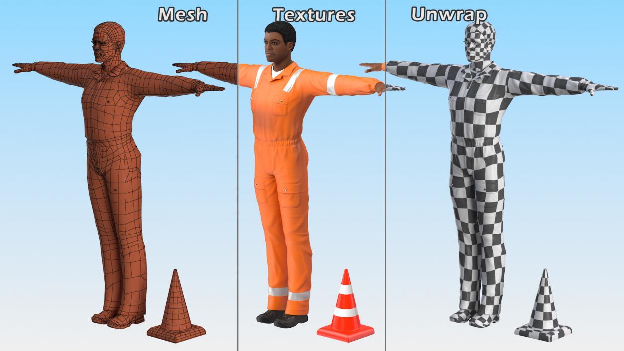 Light Skin Black Workers Rigged Collection 3D