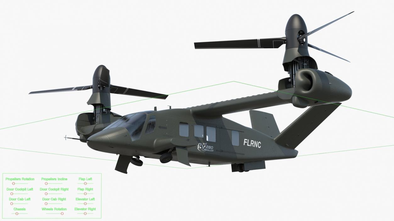 Bell V-280 Valor Tiltrotor Aircraft Rigged 3D